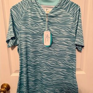 Greg Norman Collection Teal Zebra Print Top